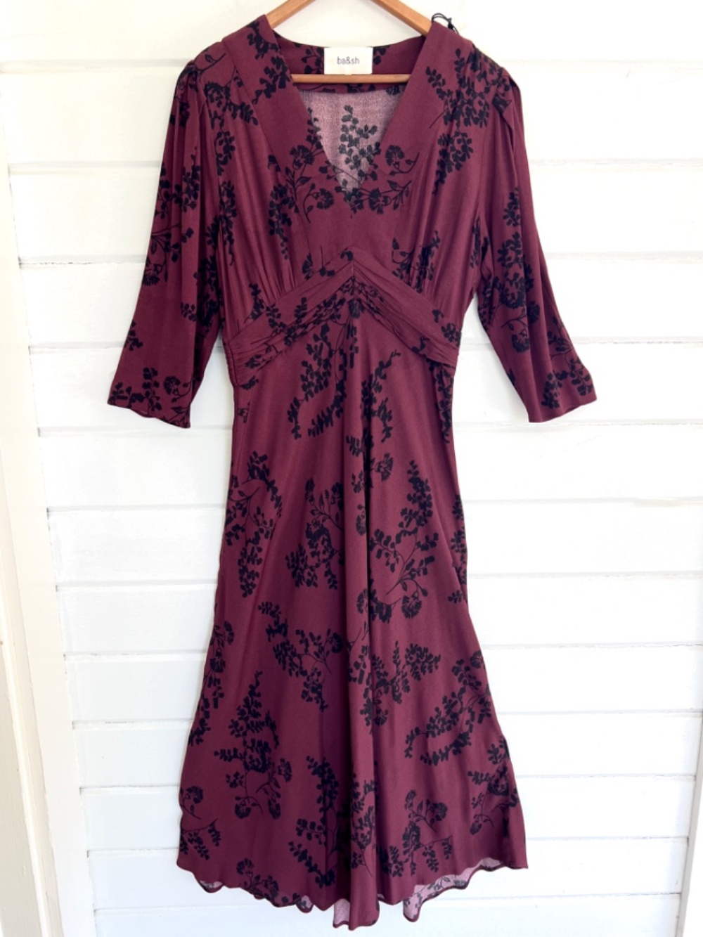 BA&SH Soa Dress Viscose Midi Retro Style in 'Litchi' Floral - NWT! - US 8